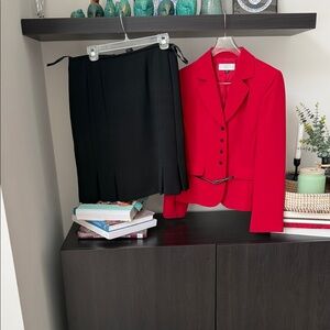 TAHARI by Arthur S. Levine Vibrant Red Blazer with Black Skirt in size 10